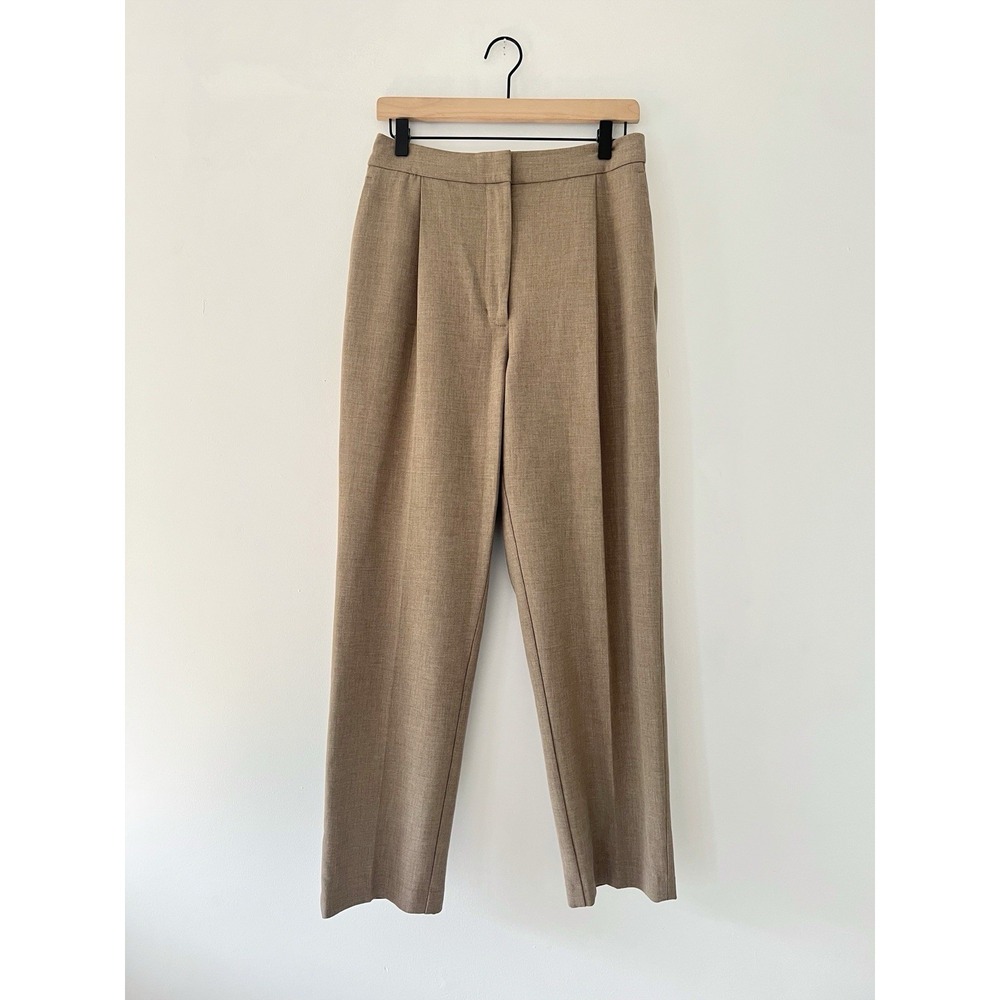 Aritzia Wilfred Effortless Pant High Rise Pleated Wide Leg Trousers Taupe Tan 12